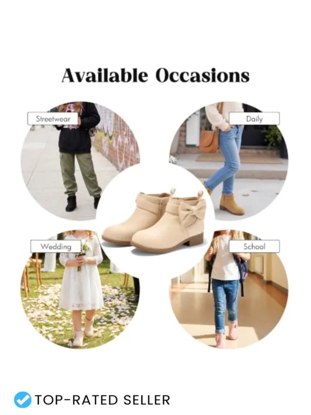 Girls Bow Ankle Boots Chunky Low Heel Chelsea Zipper Suede Booties